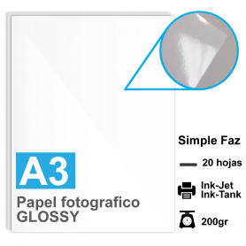 Papel A3/A3+ Foto Glossy, 200g por 20 hojas