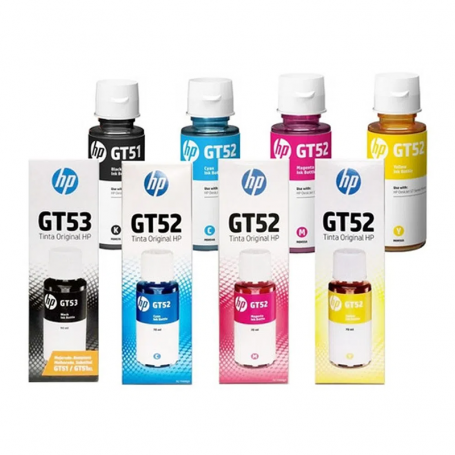 COMBO Botellas de Tinta HP GT53 Negra + GT52 C/M/Y