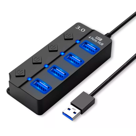 HUB Adaptador 4 Puertos USB 3.0 5Gbps C/interruptores