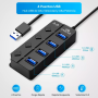 HUB Adaptador 4 Puertos USB 3.0 5Gbps C/interruptores