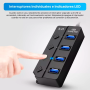 HUB Adaptador 4 Puertos USB 3.0 5Gbps C/interruptores
