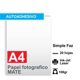Papel A4 *MATE* AUTOADHESIVO, 108g por 20 hojas /