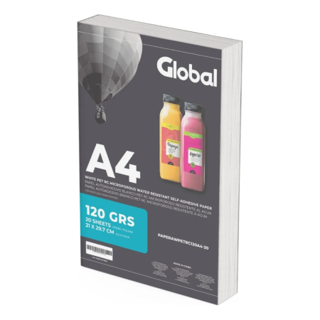 Papel A4 *RESISTENTE AL AGUA* BLANCO autoadhesivo, 120gr por 20h - Ideal etiquetas