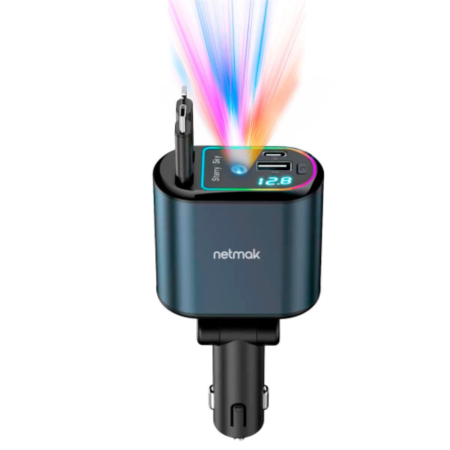 Cargador Auto Netmak NM-UCC9 66W 4 en 1 Cables Retráctiles