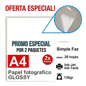 PROMO x 2 - Papel A4 Foto Glossy, 130g/150g por 20h