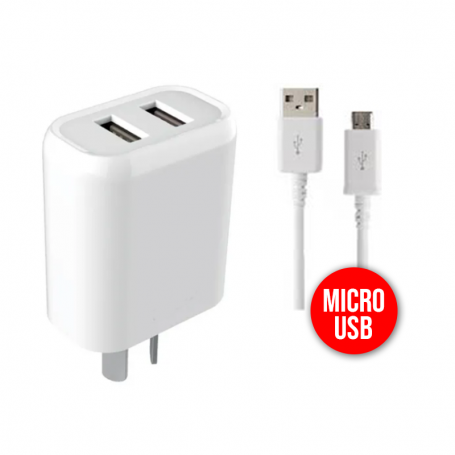 Cargador de 220V a USB - 2 pts.  de 5.0A Carga Rápida + cable Mico USB (ROYAL)