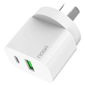 Cargador de Pared Noga NGA-123 20W Carga Rápida USB-C PD + USB-A QC (5V/9V/12V)