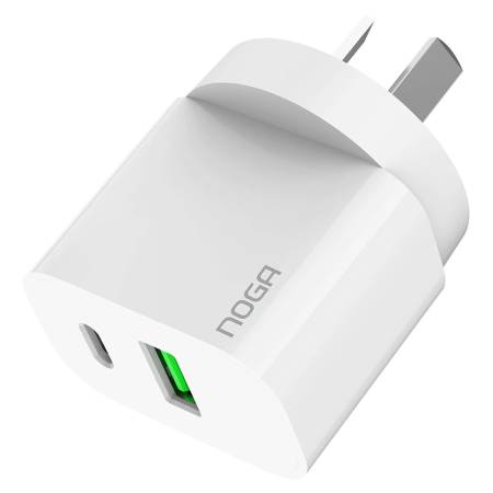 Cargador de Pared Noga NGA-123 20W Carga Rápida USB-C PD + USB-A QC (5V/9V/12V)