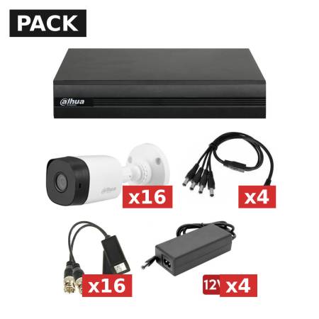 KIT DVR DAHUA HD - 16CH + 16 Cámaras DAHUA 1080p (2mp) con WizSense Inteligente