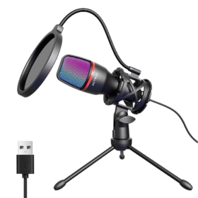 Micrófono USB Netmak NM-MS786 Condensador RGB con Trípode y Filtro Anti-POP para Streaming